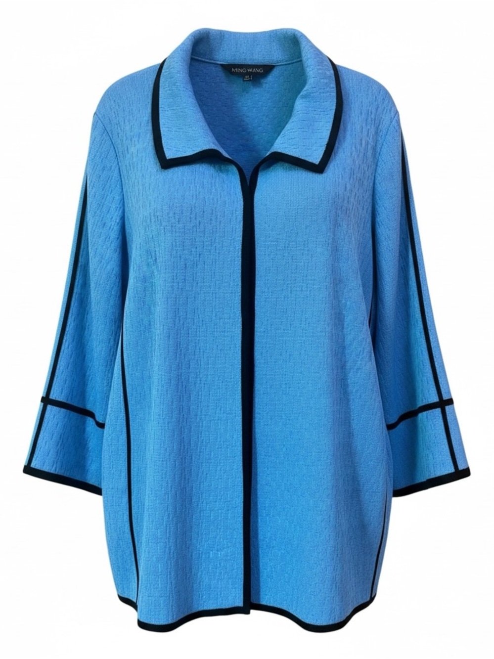 Ming Wang Royal Blue Knit Open Cardigan with Black Trim 1X